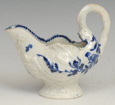 A Liverpool dolphin ewer cream jug, in relief with shell moulding, the spout with entwined dolphins,