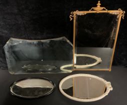 A 19th century giltwood rectangular looking glass, crested by a neo-classical urn and tied ribbon,