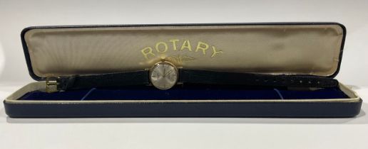 A lady's Rotary 9ct gold watch, silvered dial, baton indicators, 21 jewels, Swiss made, boxed