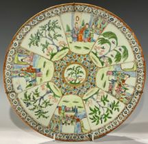 Ceramics - a Chinese circular charger, painted in the famille verte palette with central