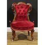 A Victorian walnut trefid back drawing room chair, 78.5cm high, 56cm wide, the seat 47cm wide and