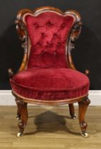 A Victorian walnut trefid back drawing room chair, 78.5cm high, 56cm wide, the seat 47cm wide and