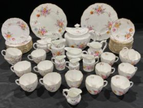 A Royal Crown Derby Posies pattern tea service for twelve, comprising teapot, cream jugs, sugar