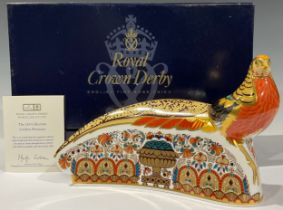 A Royal Crown Derby paperweight, The 250 Collection Golden Pheasant, wide, signature edition