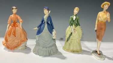 A Royal Worcester figure, Autumn Song; others, Sunday Morning; Charity; West End Girl (4)
