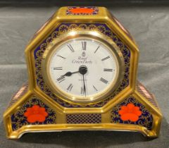 A Royal Crown Derby Imari 1128 pattern mantel clock, 10cm high, first quality, printed mark