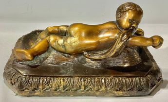 Sculpture - after Luca Della Robbia (1400-1482), crawling infant, cast bronze, signed, sprawling