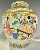 Ceramics - a 19th century Chinese ginger jar and cover, painted in the famille verte palette,