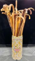 A collection of walking sticks and canes, various sizes, including antler and horn handles, etc, qty