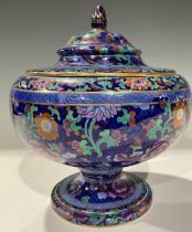 Ceramics - a Booths Jacobean pattern pedestal lidded jar, 19cm high