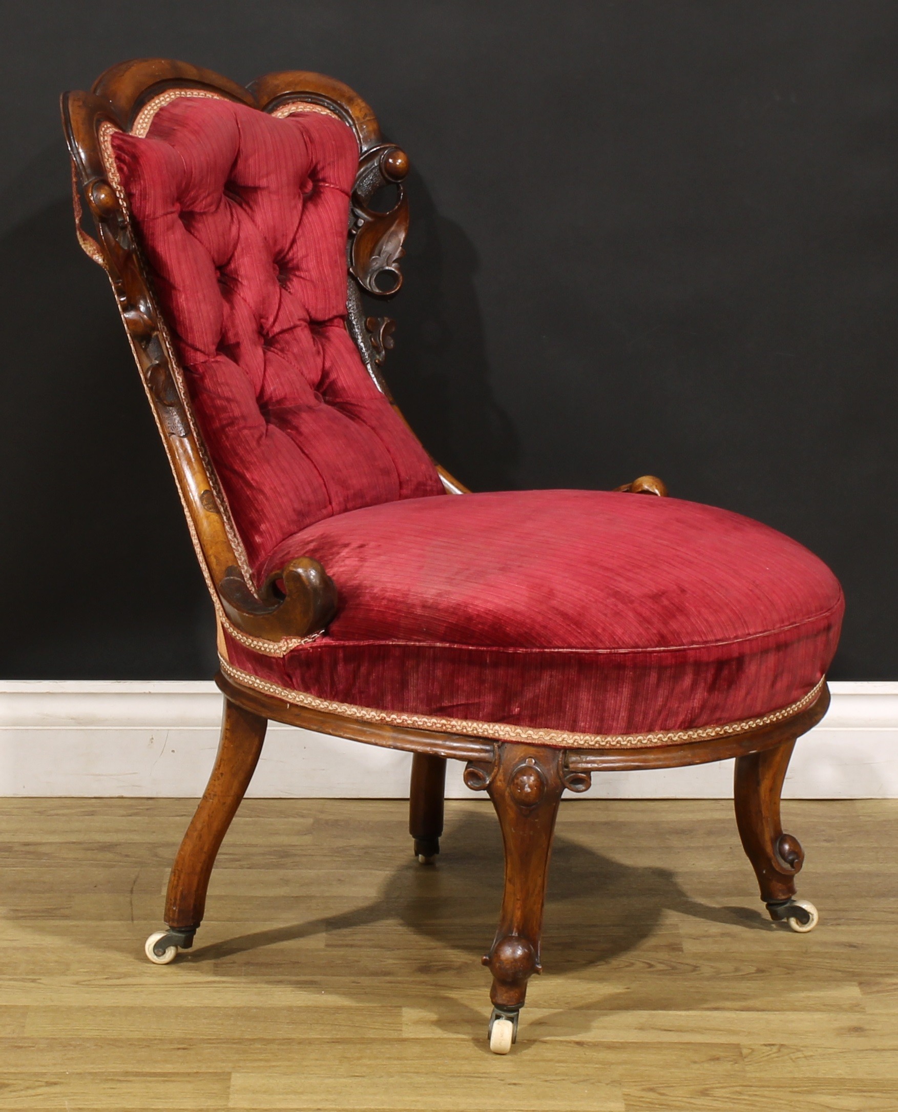 A Victorian walnut trefid back drawing room chair, 78.5cm high, 56cm wide, the seat 47cm wide and - Image 2 of 2