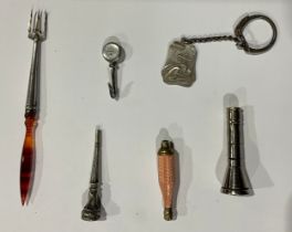 Boxes & Objects - A silver skirt lifter, London; a miniature fork, agate haft; a cigar piercer; a