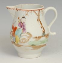 A Lowestoft sparrow beak jug, decorated in polychrome enamels with Oriental figures, below a