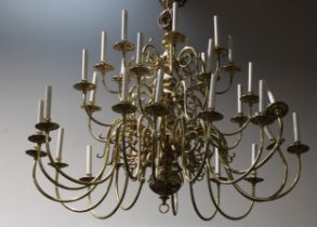 A substantial contemporary 17th century Dutch style thirty-two light brass electrolier, 130cm