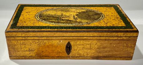 A George III polychrome decorated rectangular work box, c.1790
