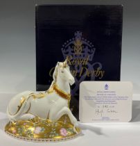 A Royal Crown Derby paperweight, Mythical Unicorn, the second of a pair of Mythical Beasts exclusive