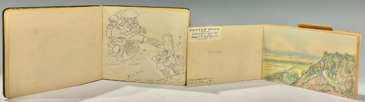 An early 20th century commonplace book, various drawings, watercolours and jottings, many relating