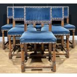 A set of six Cromwellian Revival oak dining chairs, 89cm high, 50cm wide, c.1930