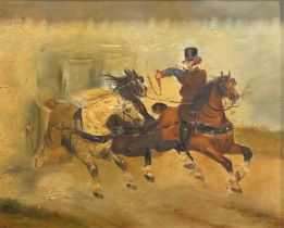 English School (early 20th century) Runaway Carriage oil on panel, 30cm x 36cm