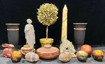 Interior Decoration - a faux Sienna marble obelisk; a parian ware figure; a Chinese box and cover,
