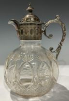 A Victorian cut glass claret jug, plated mount