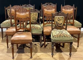 An Art Nouveau period six-piece salon or drawing room suite; a set of four similar dining chairs (