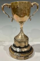 Sport - Hallmarked silver snooker cup on stand, 25.5cm