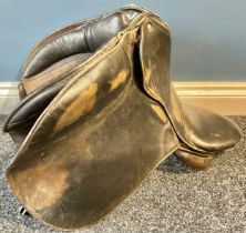 Riding - equestrian interest, a brown leather training dressage saddle, 17"