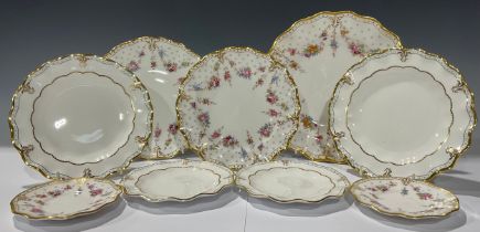 A Royal Crown Derby Royal Antoinette shaped circular plate, 26cm diameter; others, cake plate,
