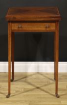 An Edwardian satinwood crossbanded mahogany envelope card table, 79cm high, 51cm opening to 72cm
