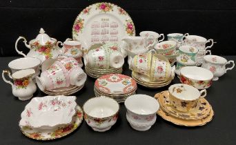 A set of six Royal Albert Gaiety Series teacups and saucers, Waltz pattern; others, Gavotte and