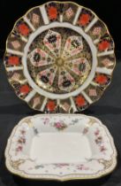 A Royal Crown Derby Imari 1128 pattern shaped circular plate, 22cm diameter, first quality; a