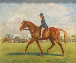 English School (mid-20th century) Gymkhana Day, girl on a horse oil on canvas, 48cm x 58.5cm