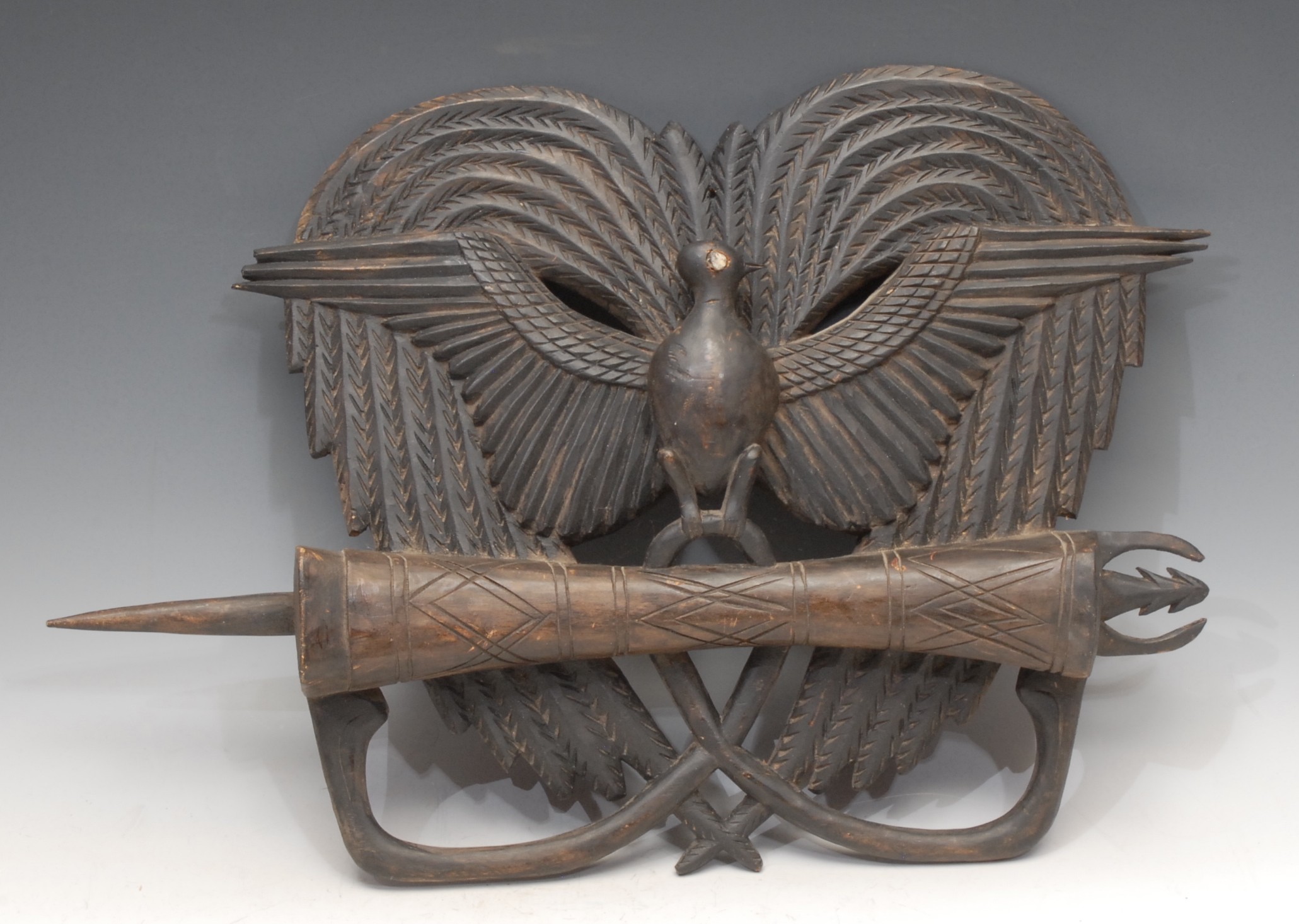 Tribal Art and the Eclectic Interior - a Papua New Guinea food hook, carved as a bird, 53cm wide; - Image 2 of 4