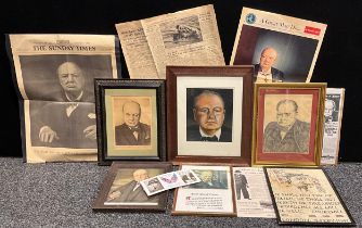 Winston Churchill - an interesting collection of prints, portraits and ephemera (qty)