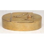 A George III brass combination snuff box, the hinged cover with three dials, 9cm wide, c.1800