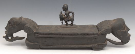 Tribal Art and the Eclectic Interior - a Dogon figural box, the cover crested by an equestrian