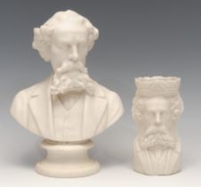 English Literature - a 19th century parian ware bust, of Charles Dickens (1812 - 1870), waisted