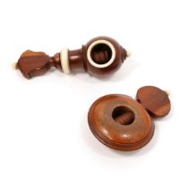 Nutcrackers - a 19th century fruitwood screw-action pocket nut cracker, acorn shaped receptacle,