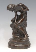 French School (19th century), a brown patinated bronze, At the Water’s Edge, signed in the