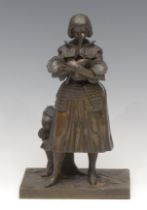 French School (19th century), a brown patinated bronze, Joan of Arc, rectangular base, 24.5cm high