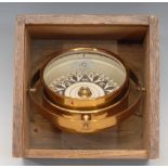 Maritime Interest - a mid-20th century lacquered brass portable gimballed ship's compass, 13.5cm