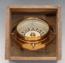 Maritime Interest - a mid-20th century lacquered brass portable gimballed ship's compass, 13.5cm