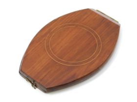 A 19th century walnut campaign mirror, hinged cover inlaid with concentric boxwood rings, 19.5cm