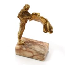 Bullfighting - a gilt cabinet bronze, of a matador, marble base, 11cm high