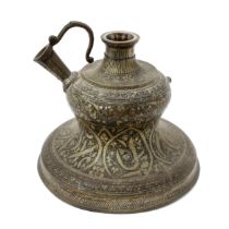 An Indian Islamic bidri bell shaped hookah base, 21cm high, 19th century