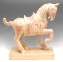 Interior Design and Decoration - a large painted hardwood model of a Chinese Tang Dynasty horse,