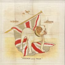 World War I and British Patriotism - a linen handkerchief, printed in polychrome with a bulldog,