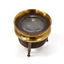 Cartography - a 19th century lacquered brass adjustable tripod map reading lens, 4.5cm diam
