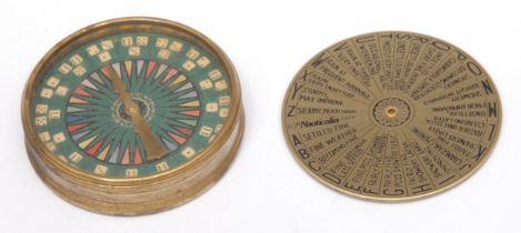 Meteorology - a pocket weather forecaster, 5.5cm diameter; a travelling whist marker type games